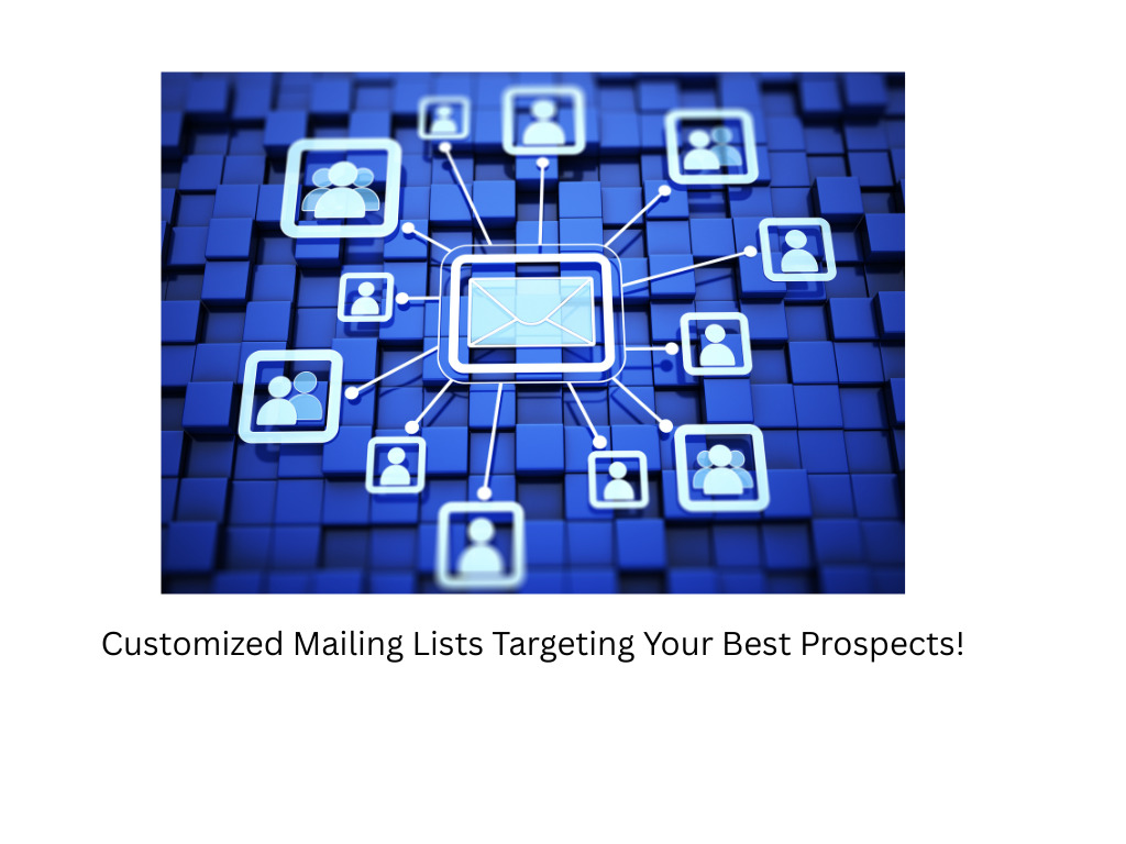 A digital graphic depicting a network of user icons connected to an envelope symbol, set against a blue, abstract background, representing direct mail target marketing communication and strategies.